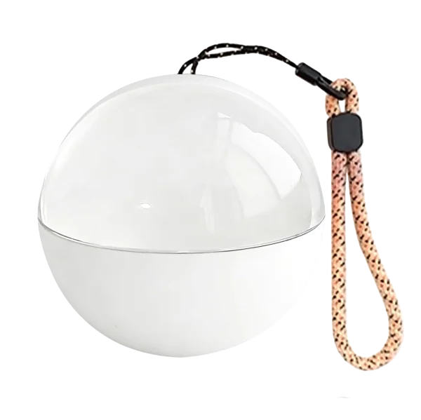 Memory Orb video Christmas ornament, a white glowing orb with a hanging strap